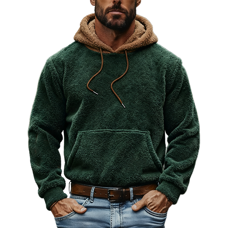 Men's Loose Contrast Color Polar Fleece Hoodie MTA2261J6X