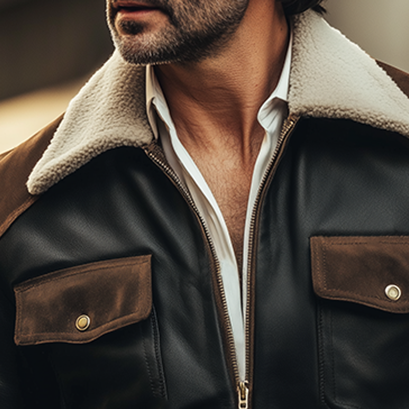 Men's Vintage Fleece Collar PU Leather Jacket MTA1725I3U