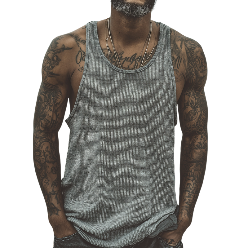 Men's Retro Casual Waffle Crew Neck Tank Top MTA1433G6TO