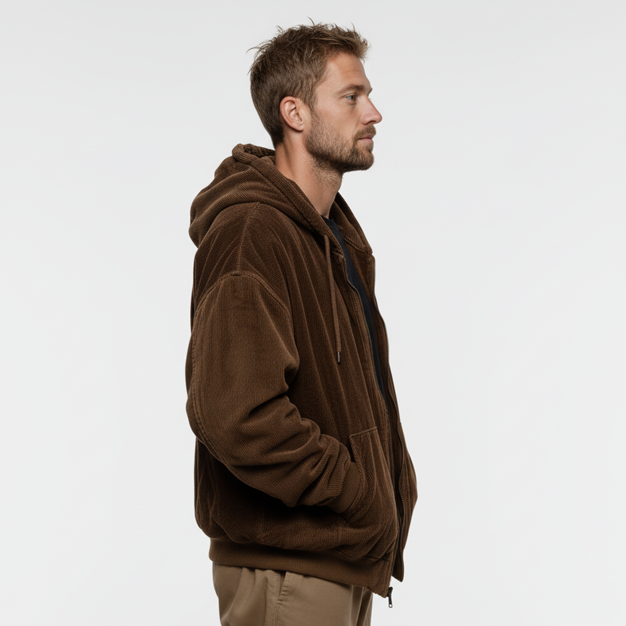 Men's Classic Casual Hooded Zip-Up Corduroy Jacket MTA1393J7K