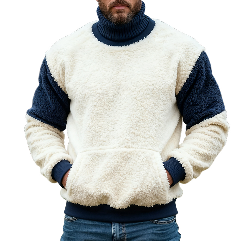 Men's Retro Casual Plush Colorblock Turtleneck Sweatshirt MTA2488J2TO