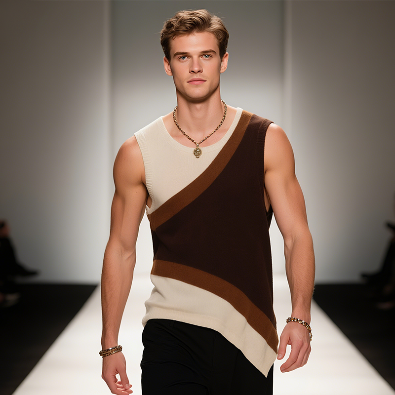 Men's Retro Casual Old Money Style Knitted Crew Neck Tank Top MTA2493F6TO