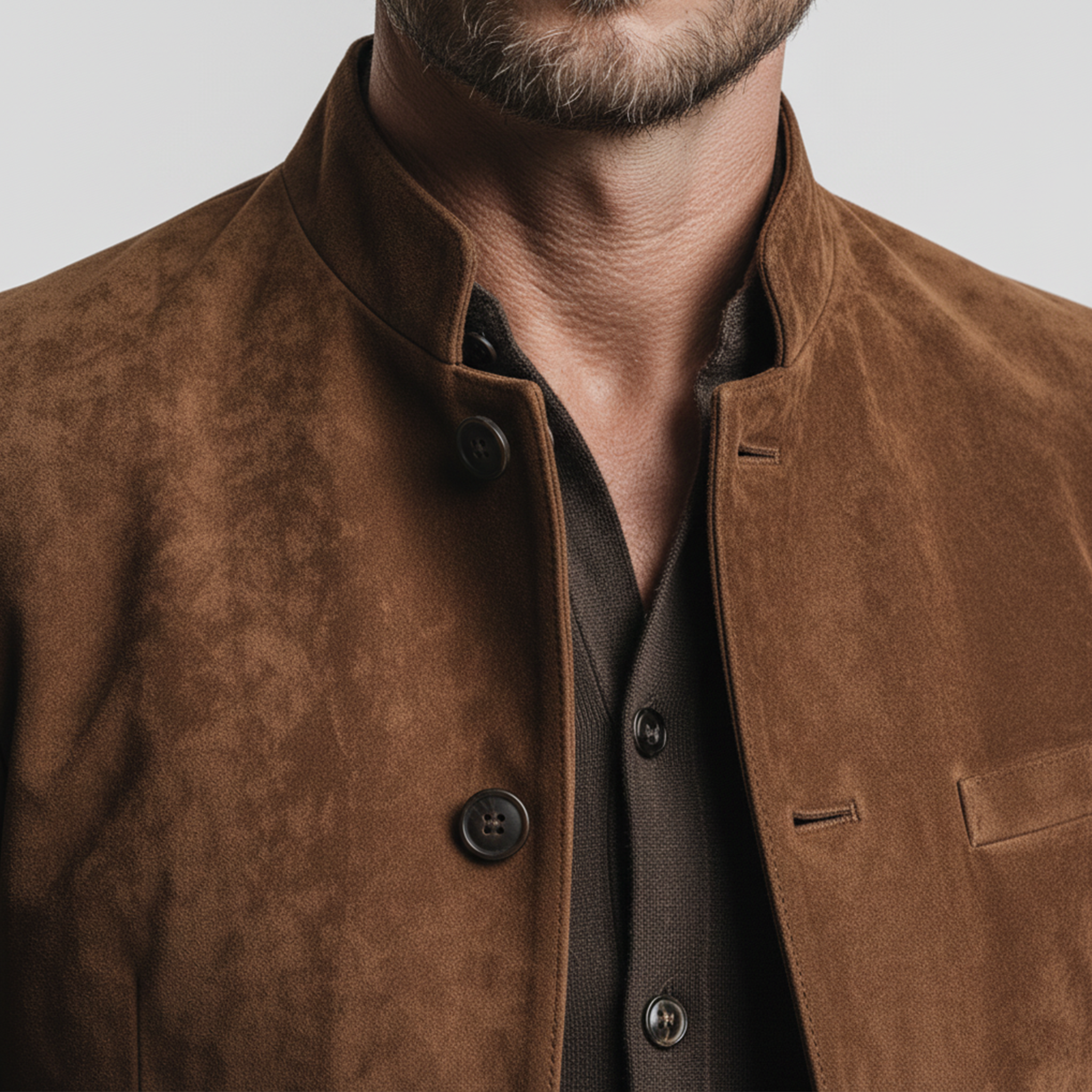 Men's Classic Retro Stand-up Collar Faux Suede Single-breasted Jacket MTA1368K0K