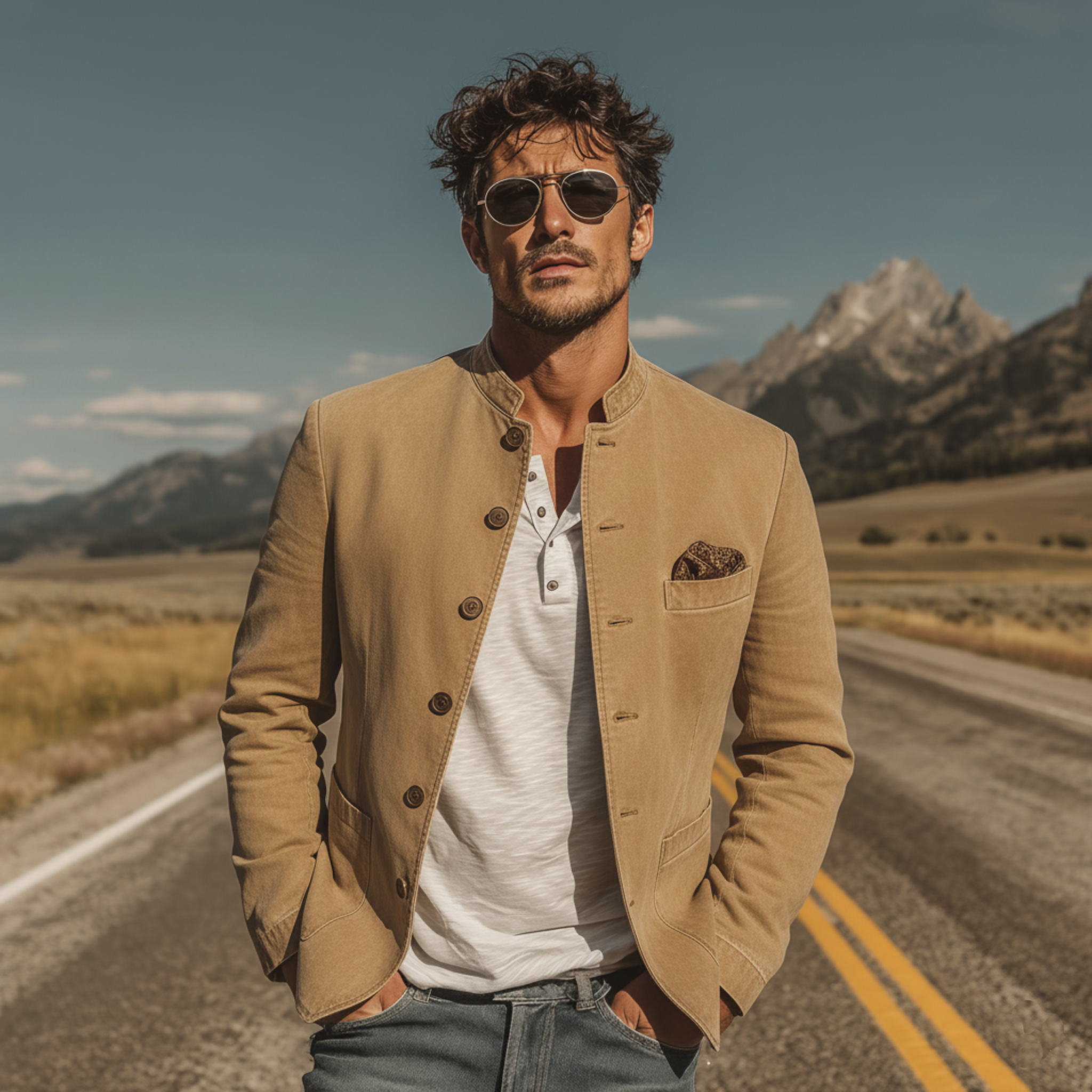 Men's Classic Vintage Washed Twill Cotton Stand-collar Jacket MTA1104L6K