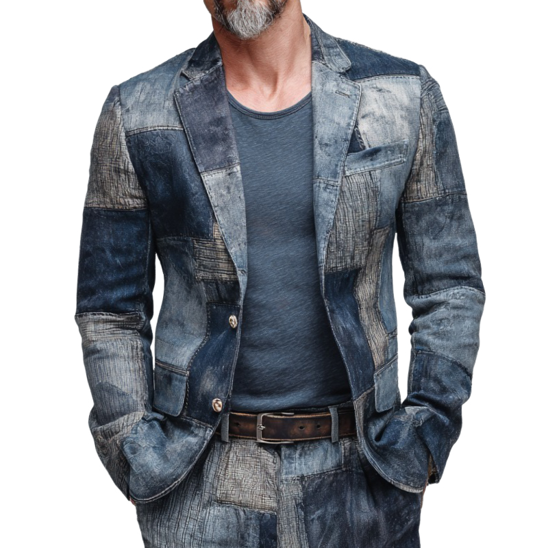 Men's Vintage Casual Distressed Print Blazer MTA2682H3TO