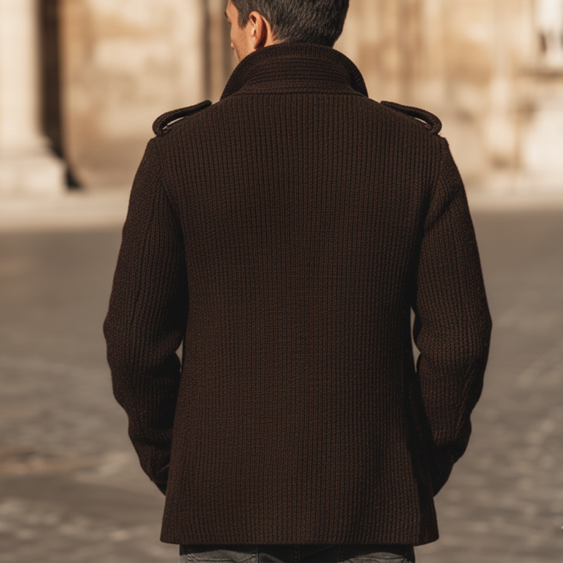 Men's Urban Chocolate-Colored Knitted Short Coat MTA1765K7U