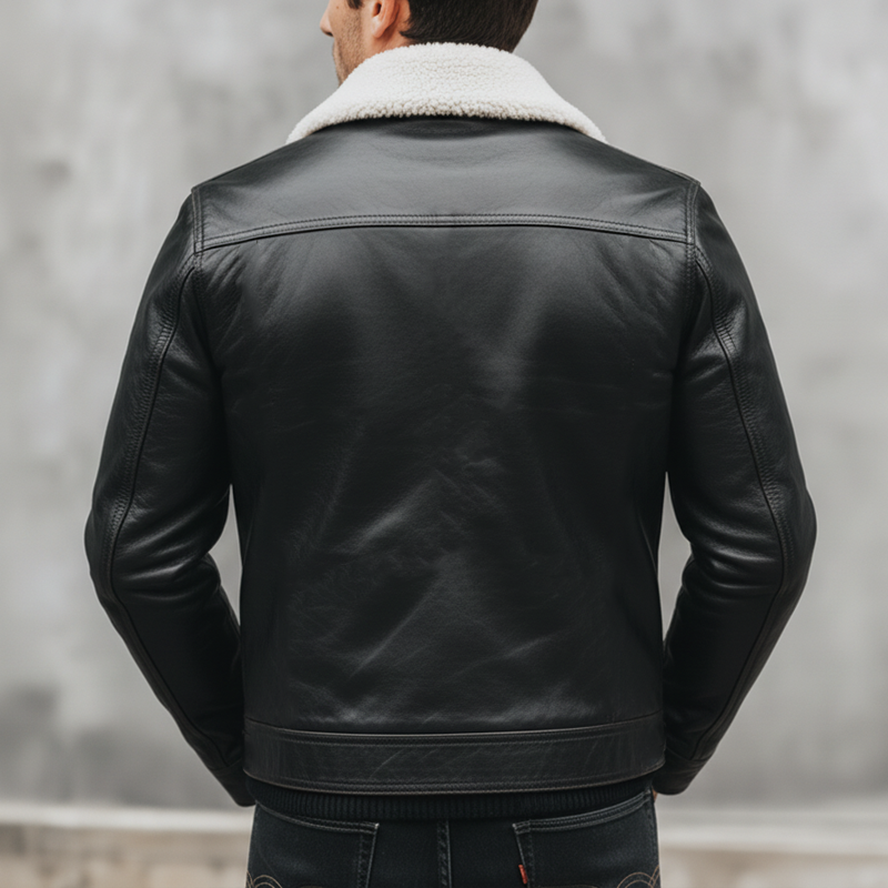 Men's Urban Fur Collar Zipper Black PU Leather Jacket MTA1870K2U