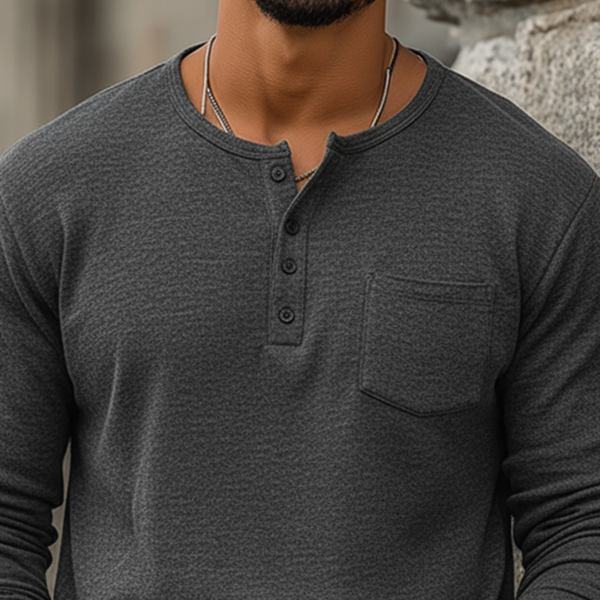 Men's Classic Henley Collar Dralon Warm Long Sleeve T-Shirt MTA2076J3K