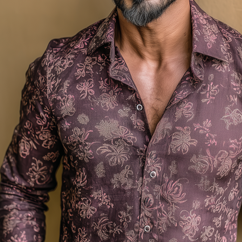 Men's Retro Casual Paisley Print Lapel Long Sleeve Shirt MTA2846G6TO