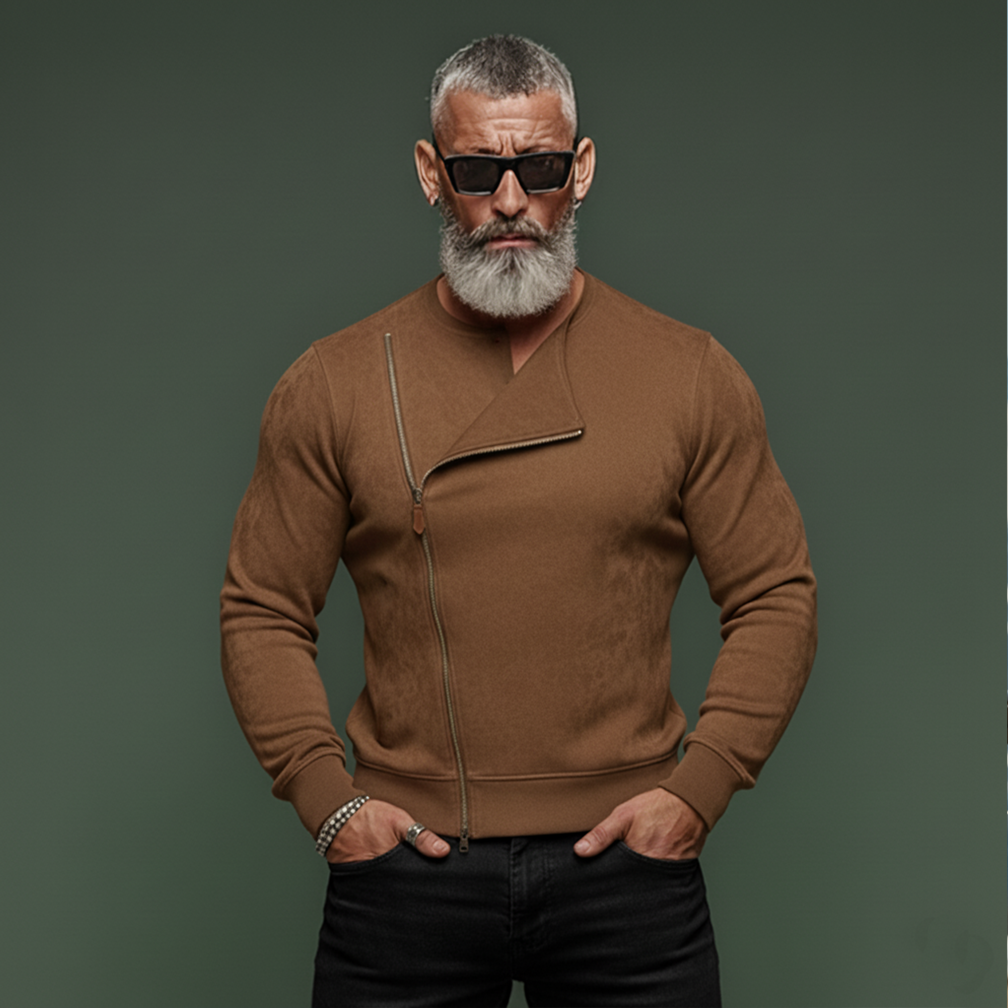 Men's Classic Casual Rugged Style Faux Suede Slim Fit Zip-up Sweatshirt MTA0874K0K