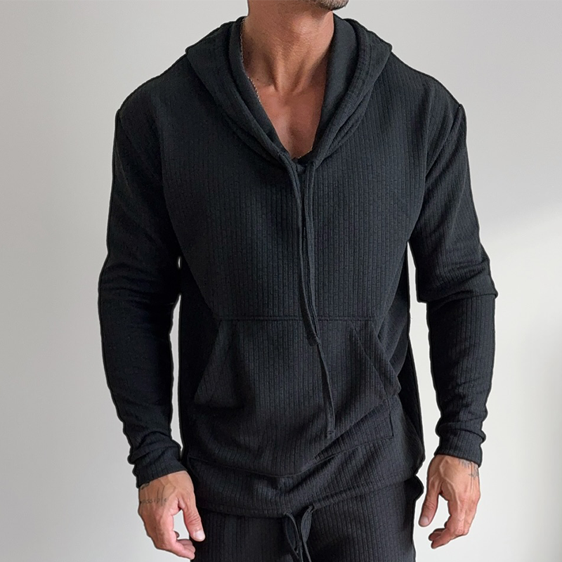 Men's Retro Casual Solid Color Drawstring Hoodie MTA0450G9TO