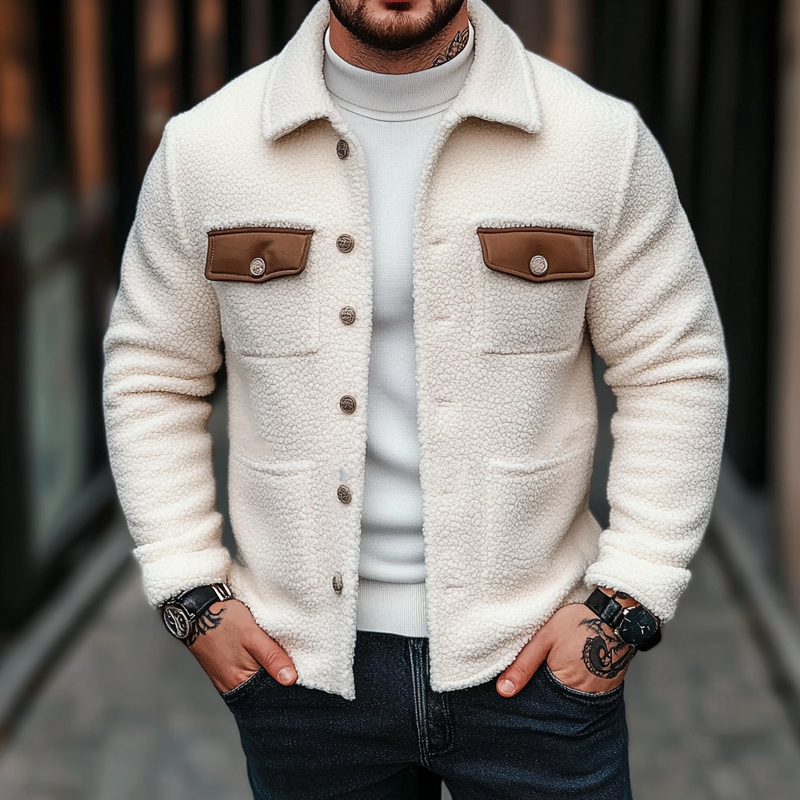 Men's Color-blocked Pocket Fleece Collar Jacket MTA2835K1X