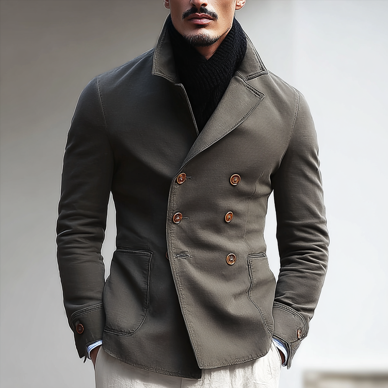 Men's Solid Color Cotton Lapel Double Breasted Jacket MTA0456I0Z
