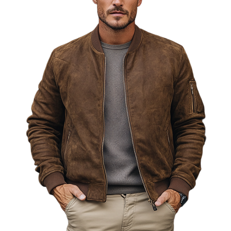Men's Vintage Casual Faux Suede Baseball Collar Jacket MTA2393J7X
