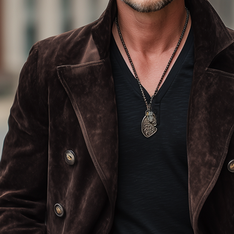 Men's Classic Double Breasted Notched Lapel Suede Jacket MTA0236I7U