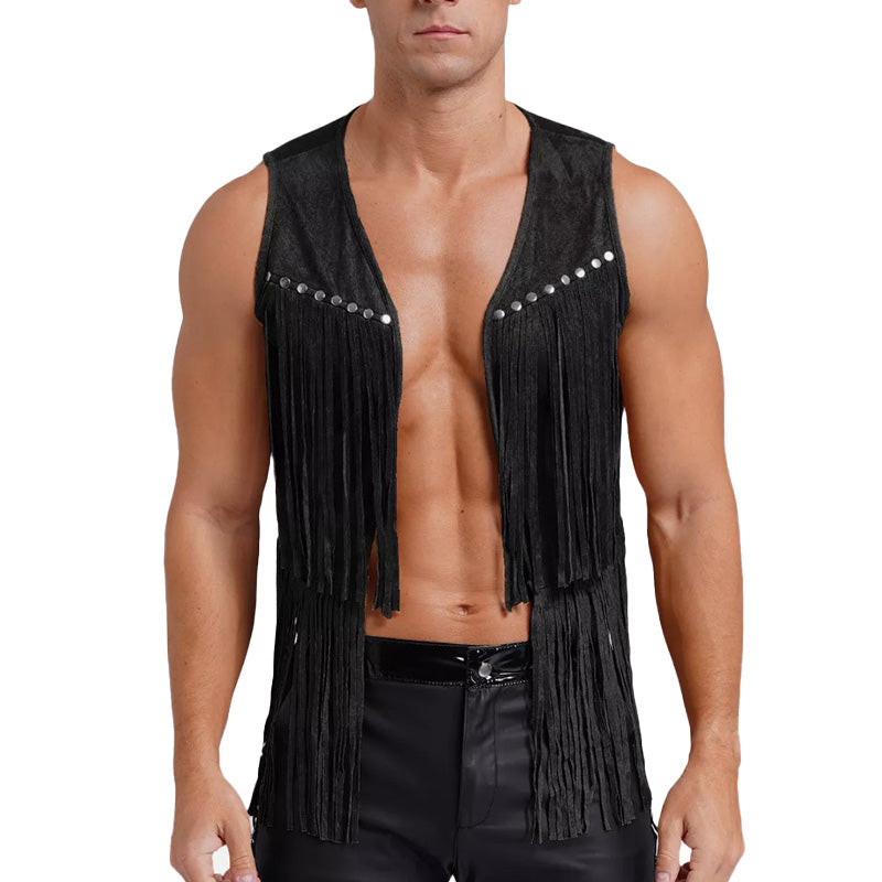 Men's Summer Western Cowboy Style Thin Suede Tassel Vest MTA1460E7P