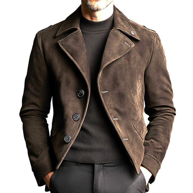 Men's Solid Color Faux Suede Lapel Button Jacket MTA2840K0X