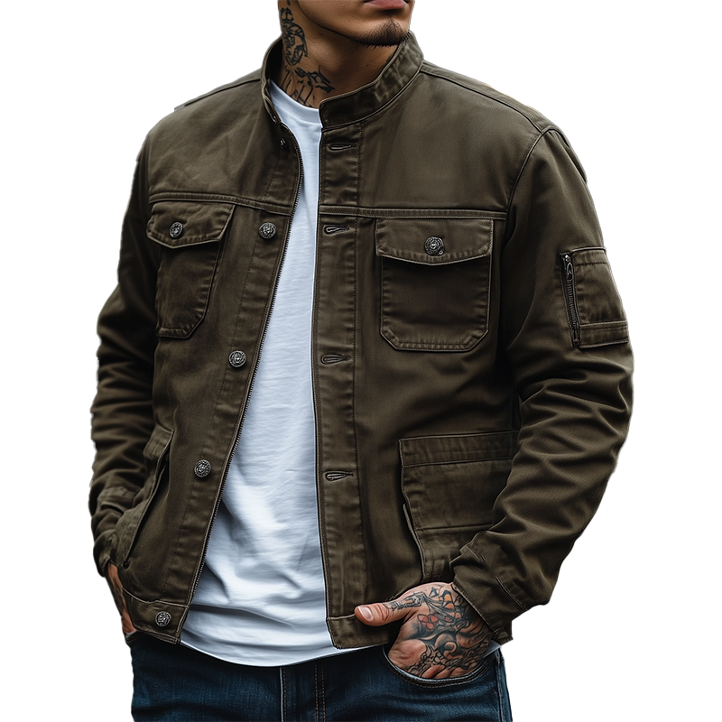 Men's Retro Washed Multi-Pocket Denim Jacket MTA1507K2P