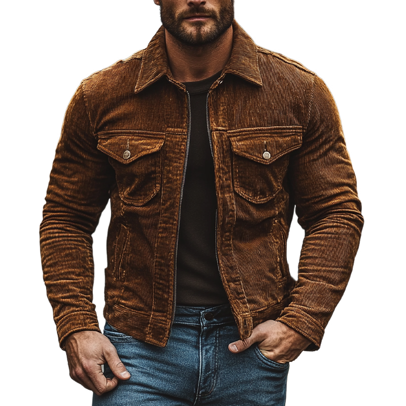 Men's Vintage Corduroy Lapel Slim Zip-Up Jacket MTA1603I5X