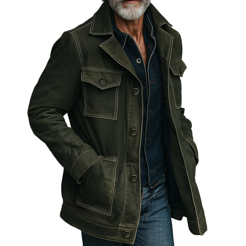 Men's Retro Casual Cotton Washed Durable Multi-Pocket Jacket MTA3090J4TO