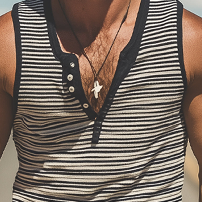 Herre casual stripete slim fit bomullsblanding knappe-ned tanktopper MTA2914E8X