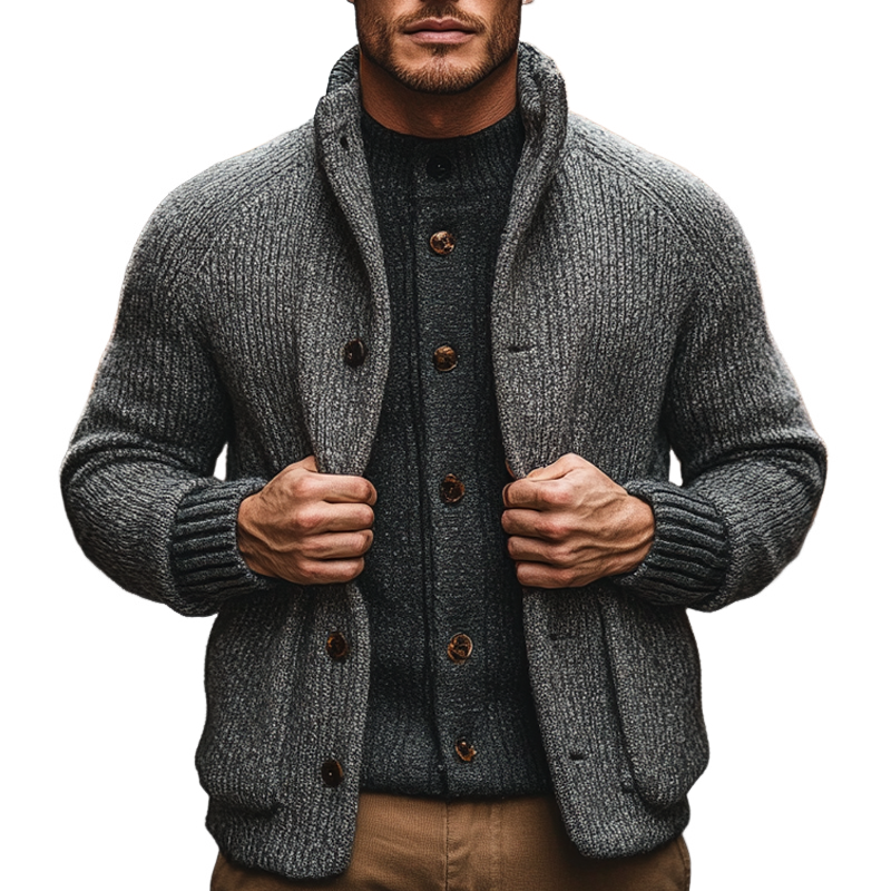 Men's Warm Knit Stand Collar Single-Breasted Cardigan MTA1665I7X