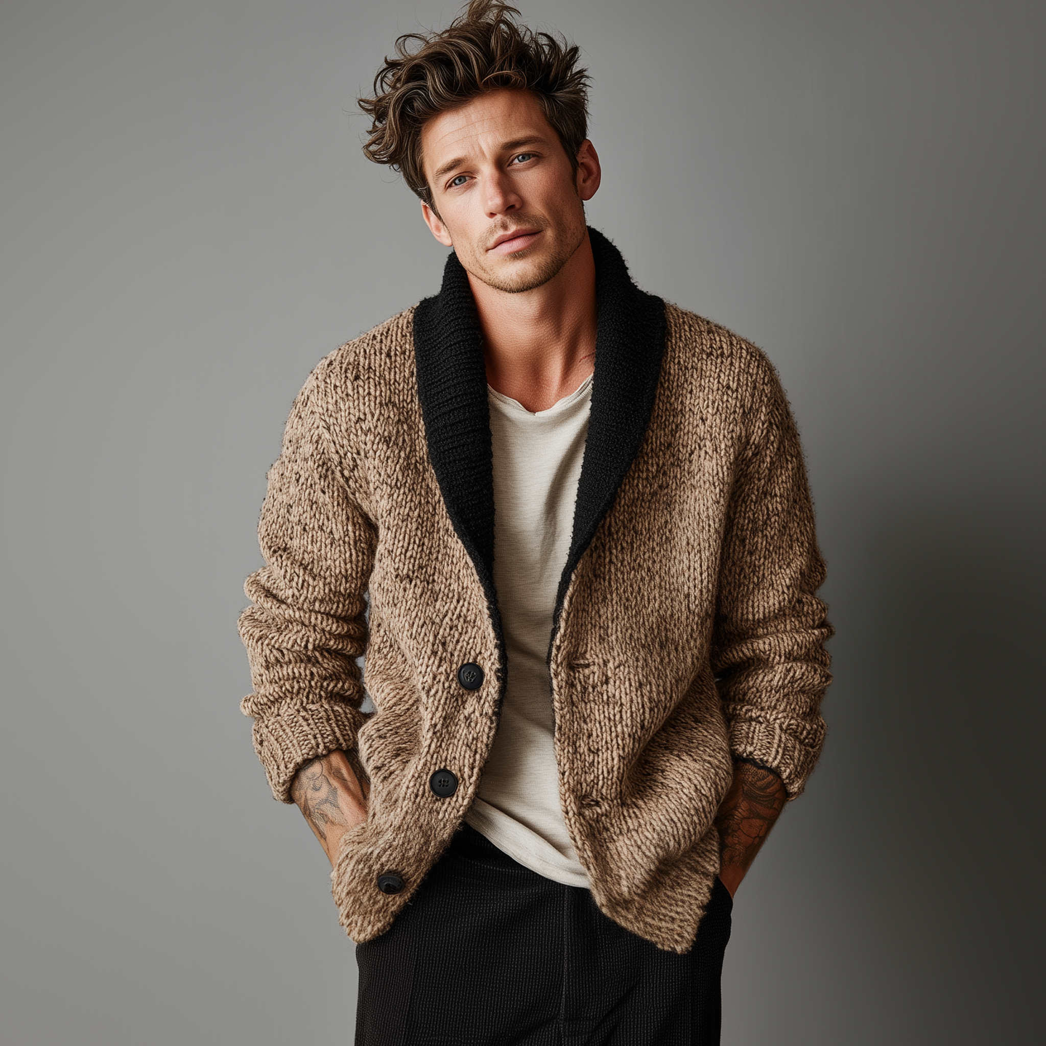 Men's Classic Casual Shawl Collar Button-down Cardigan MTA2966J3K