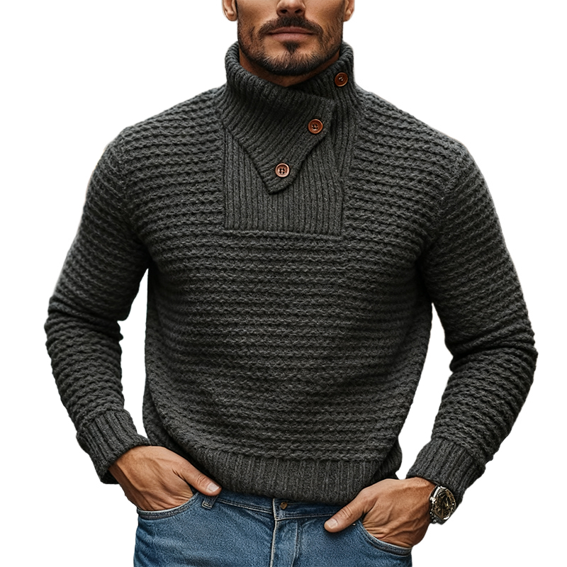 Men's Solid Color Loose Turtleneck Knitted Pullover Sweater MTA1709J3X
