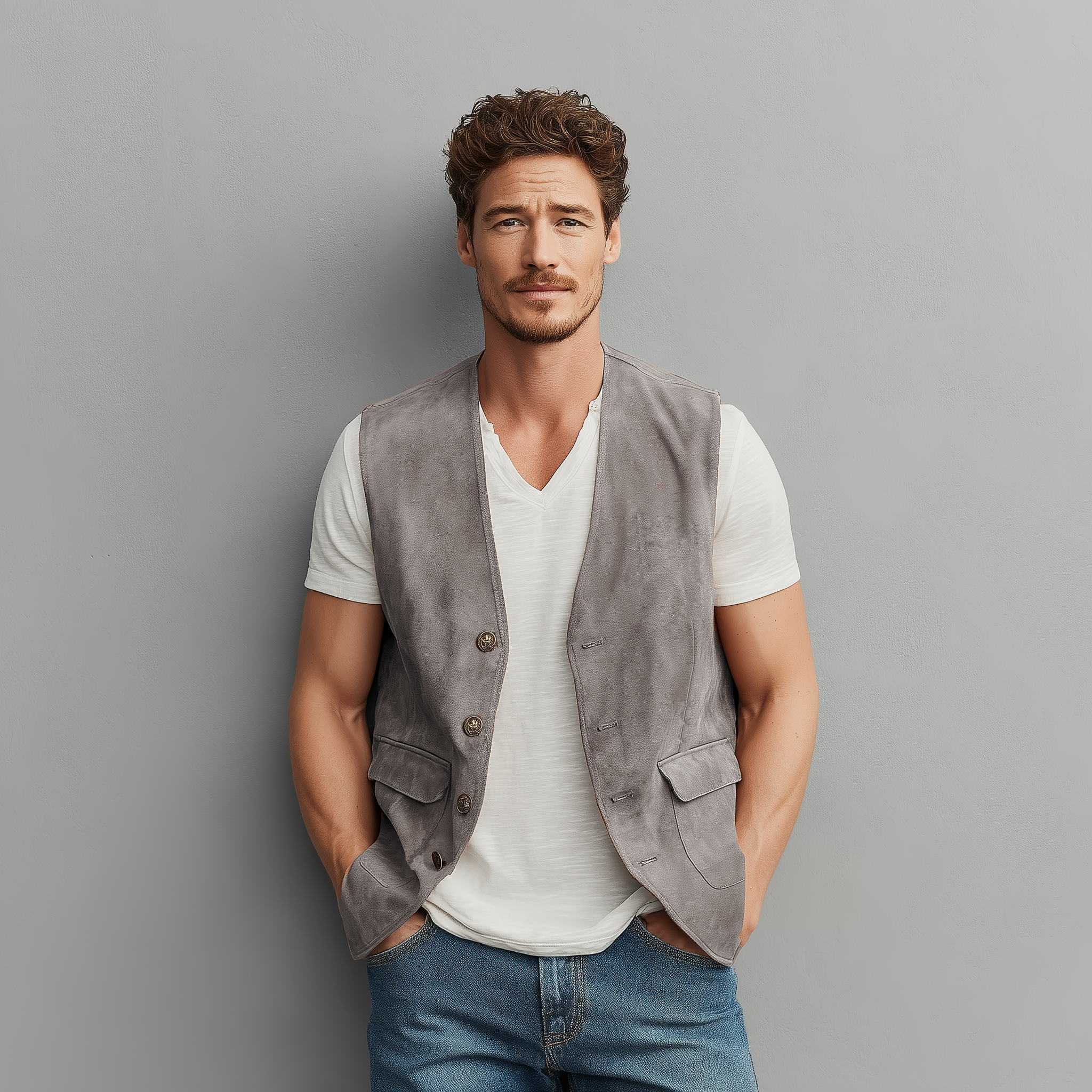Men's Spring And Summer Casual Thin Suede Metal Button Vest MTA1891G8K