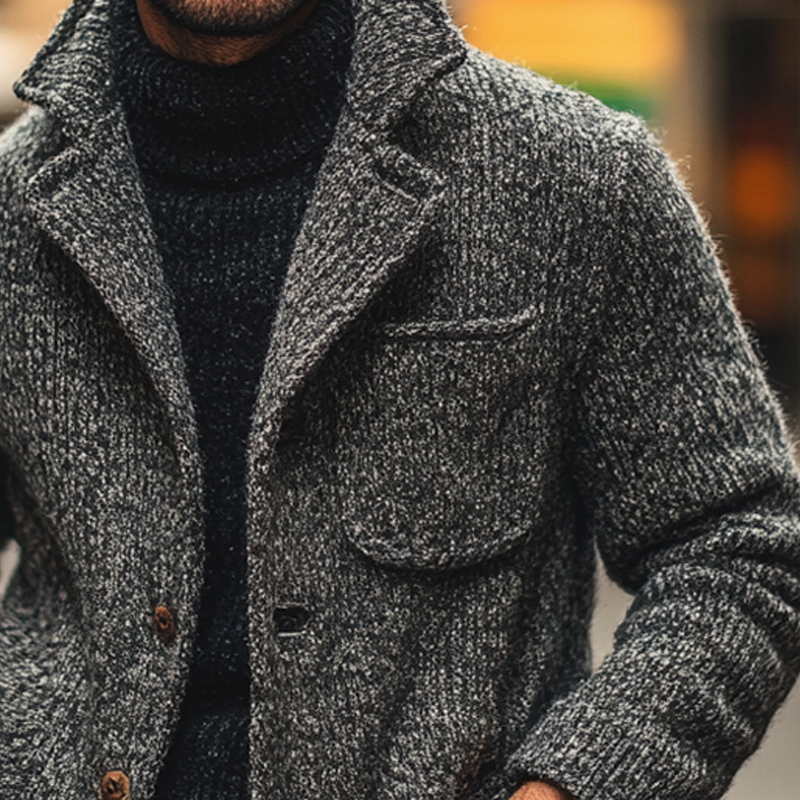 Men's Blended Multicolor Knit Collar Short Cardigan MTA0512K2X