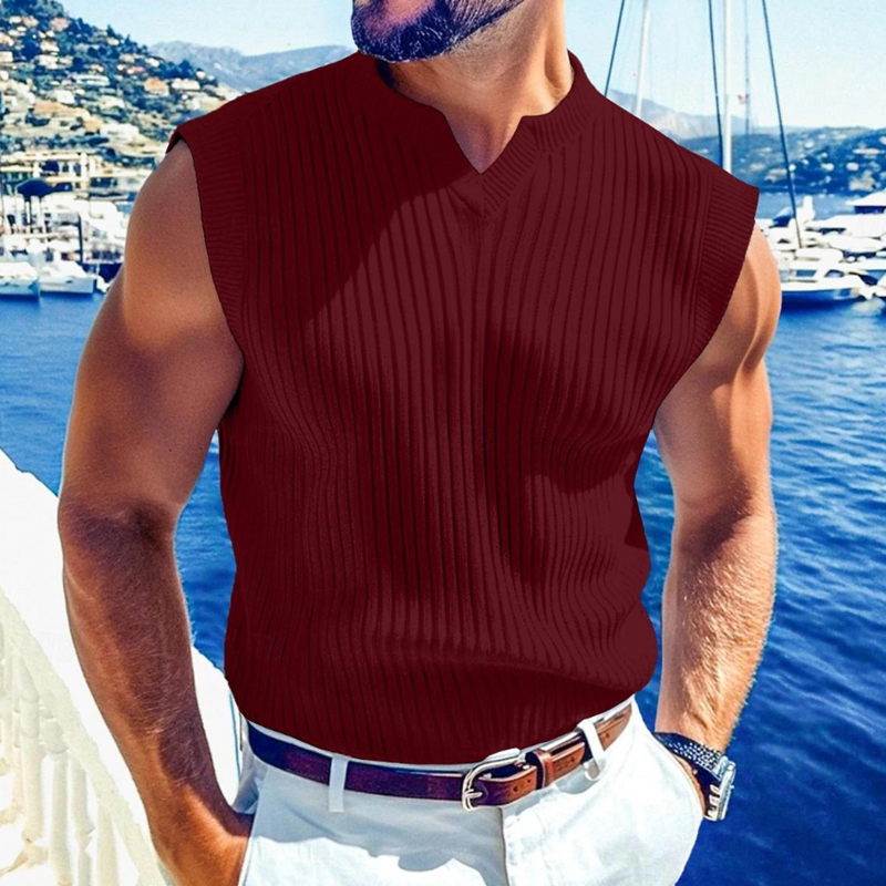 Men's Casual Breathable Solid Color V-neck Slim Fit Knitted Pullover Vest MTA3014F4M