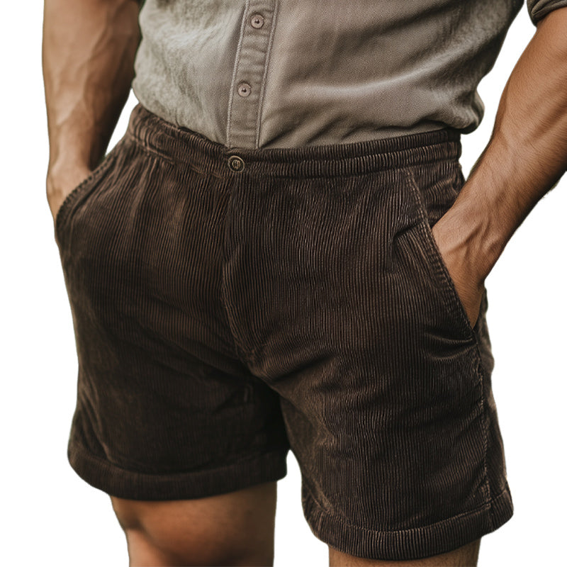 Men's Summer Basic Solid Color British Corduroy Shorts MTA2616E8U