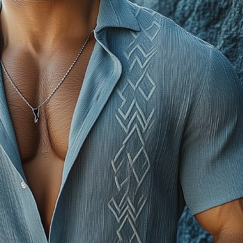 Men's Summer Casual Texture Embroidered Short Sleeve Shirt MTA0957E7U