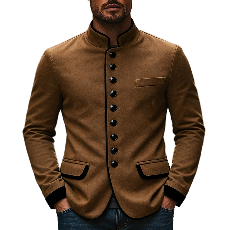 Men's Blend Contrast Color Stand Collar Single Breasted Slim Fit Jacket MTA2525J8X