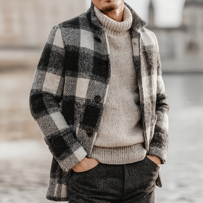 Men's Retro Casual Plaid Print Stand Collar Jacket MTA2022K3TO