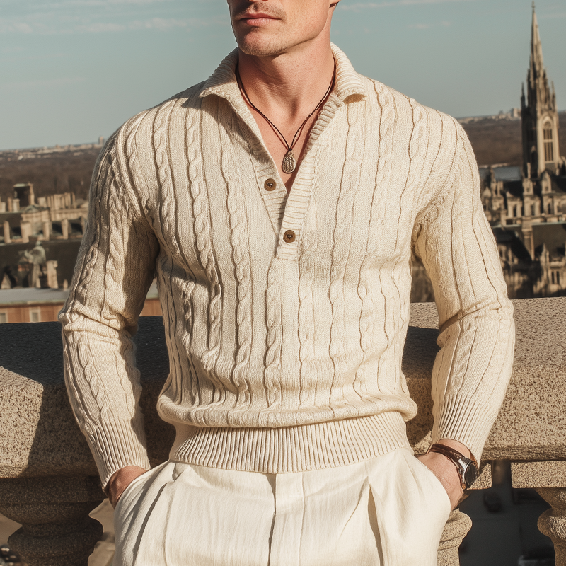 Men's Business Classic Jacquard Button Collar Slim Sweater MTA1106J2U