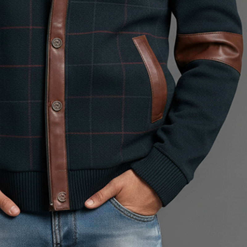 Men's Winter Retro Polar Fleece Printed PU Patch Jacket MTA2396J6P