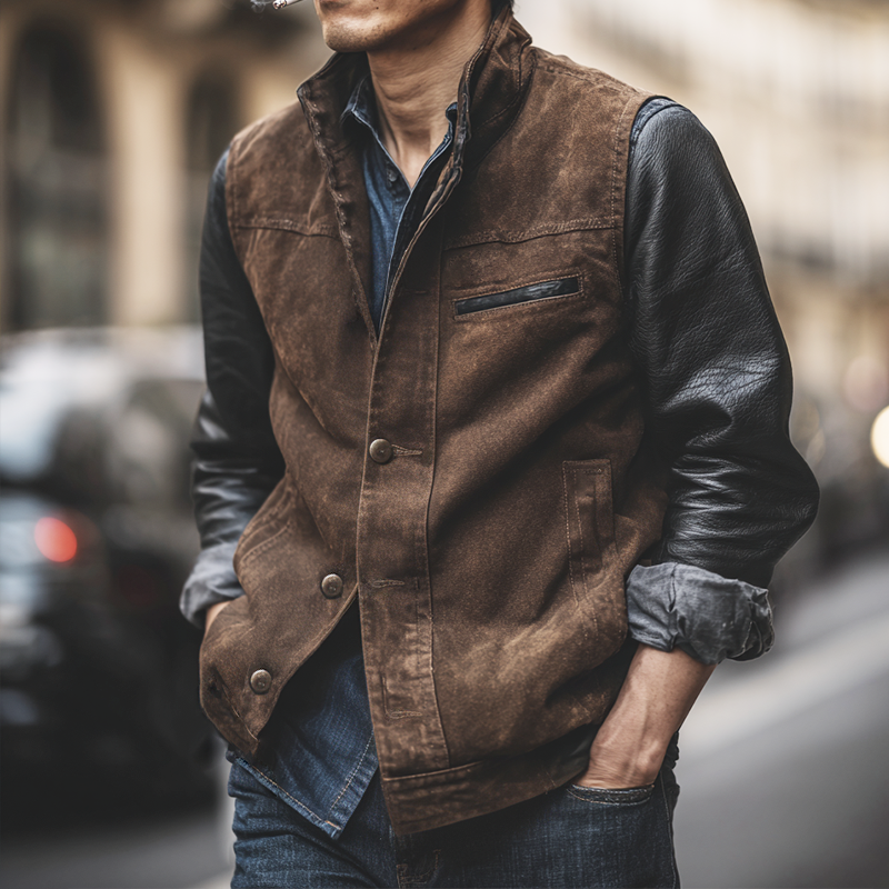 Men's Retro Casual Cotton Washed Stand Collar Button Vest MTA0141I6TO