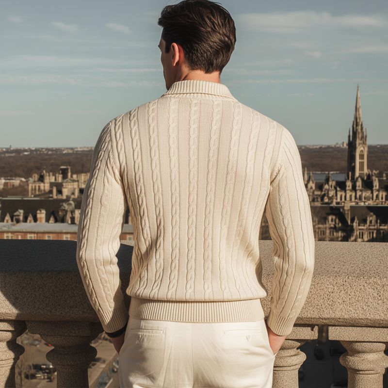 Men's Business Classic Jacquard Button Collar Slim Sweater MTA1106J2U