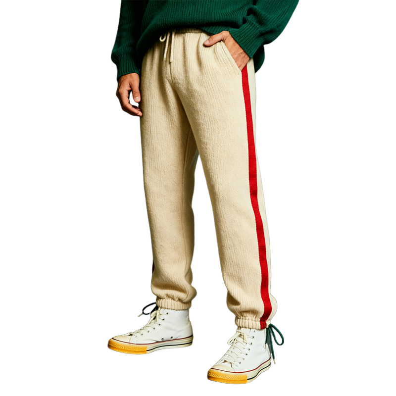 Men's Retro Casual Striped Knit Color Block Drawstring Pants MTA0652K2TO