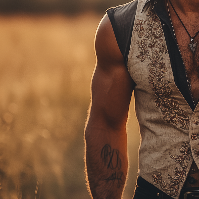 Men's Summer Fashion Fake Two Piece Embroidery Slub Linen Sleeveless Vest MTA3028F9P