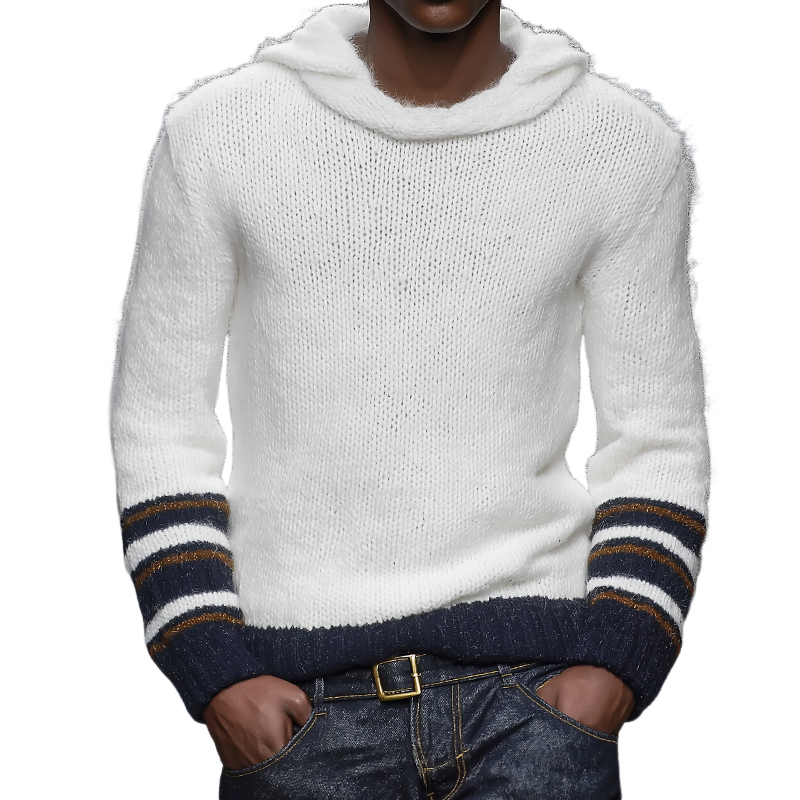 Men's Retro Casual Striped Knitted Hooded Pullover Sweater MTA0132I1TO