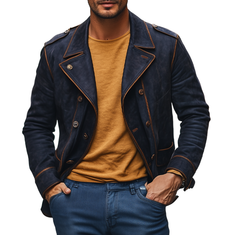 Men's Vintage Faux Suede Lapel Double Breasted Jacket MTA0406I1X
