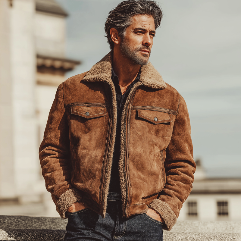 Men's Urban Suede Warm Lambswool Lined Zip-Up Jacket MTA2675K6U