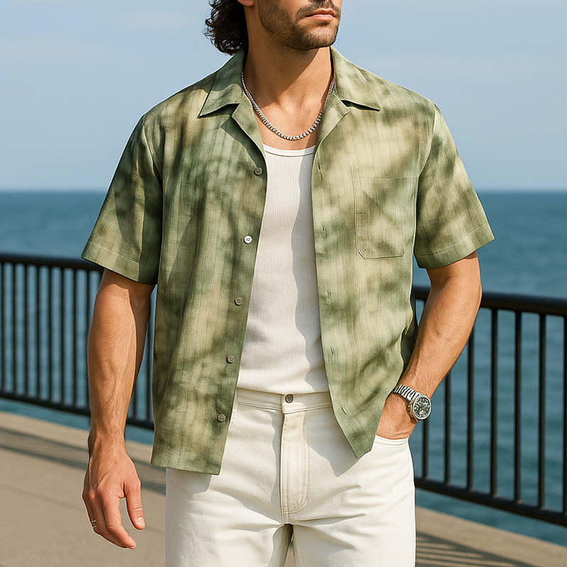 Men's Summer Fashion Polyester Blended Printed Short Sleeve Shirt MTA1054F7P