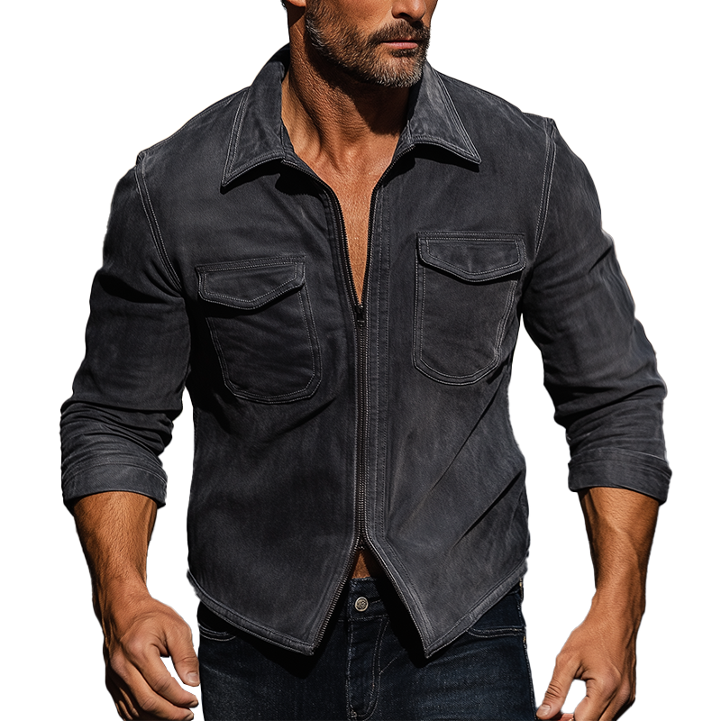 Men's Vintage Faux Suede Zip-up Thin Shirt MTA1003L0P