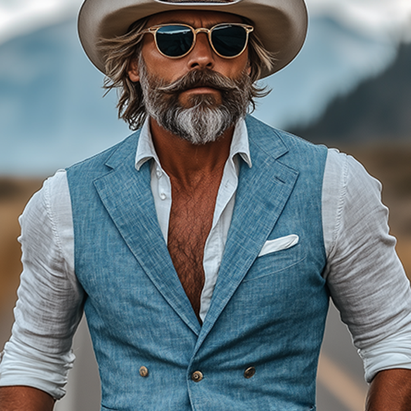 Men's Retro American Western Style Cotton And Linen Slim Fit Single Breasted Vest MTA1688F1K