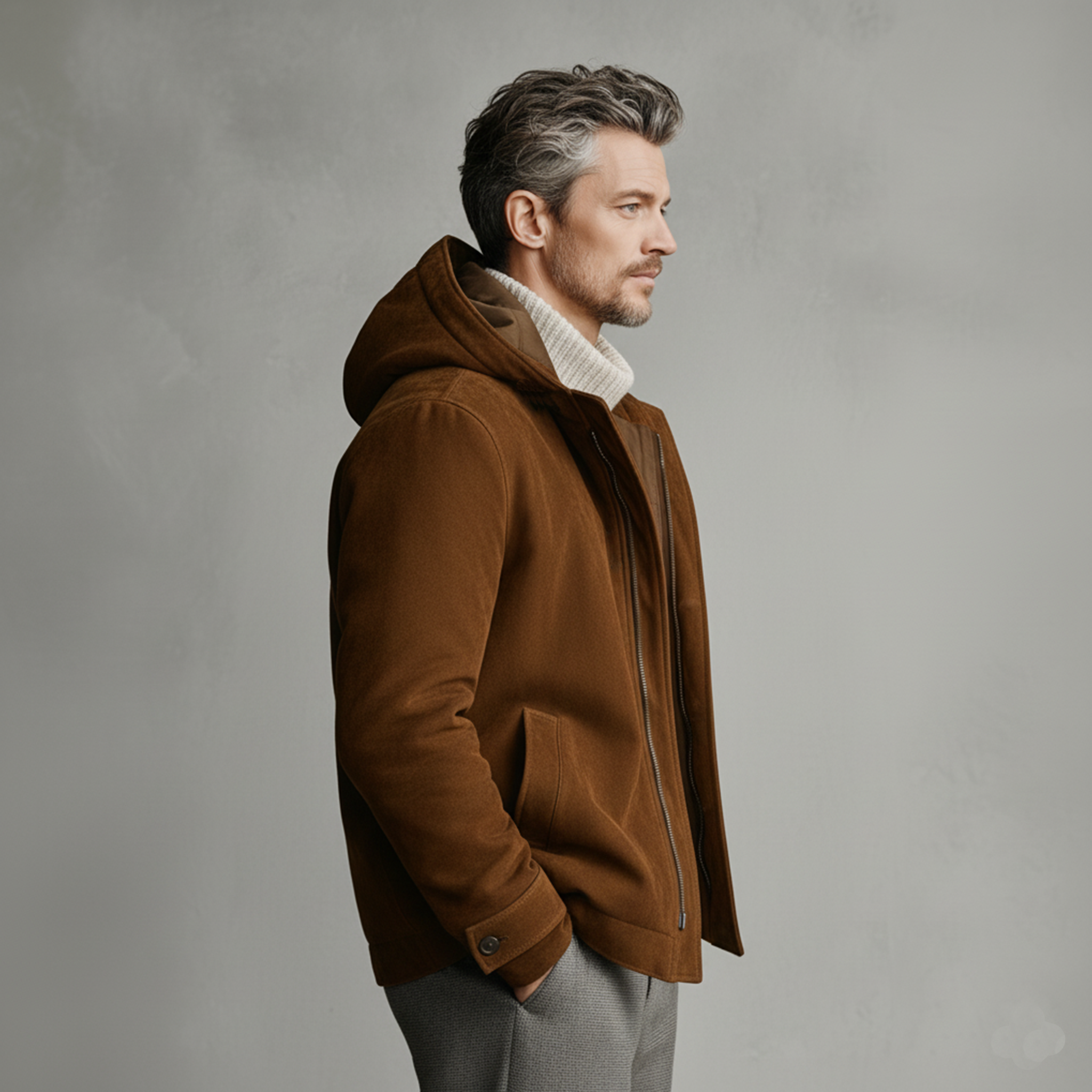 Men's Classic Retro Western Faux Suede Hooded Zip-Up Jacket MTA2210J7K