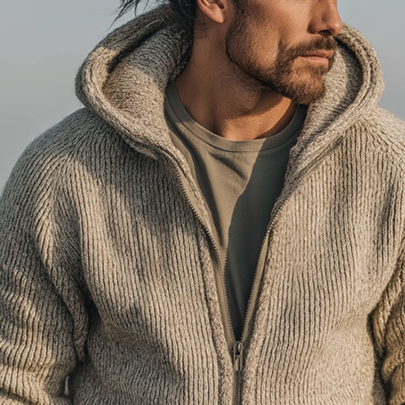 Men's Retro Casual Knitted Hooded Zip-Up Cardigan Jacket MTA2806J7TO