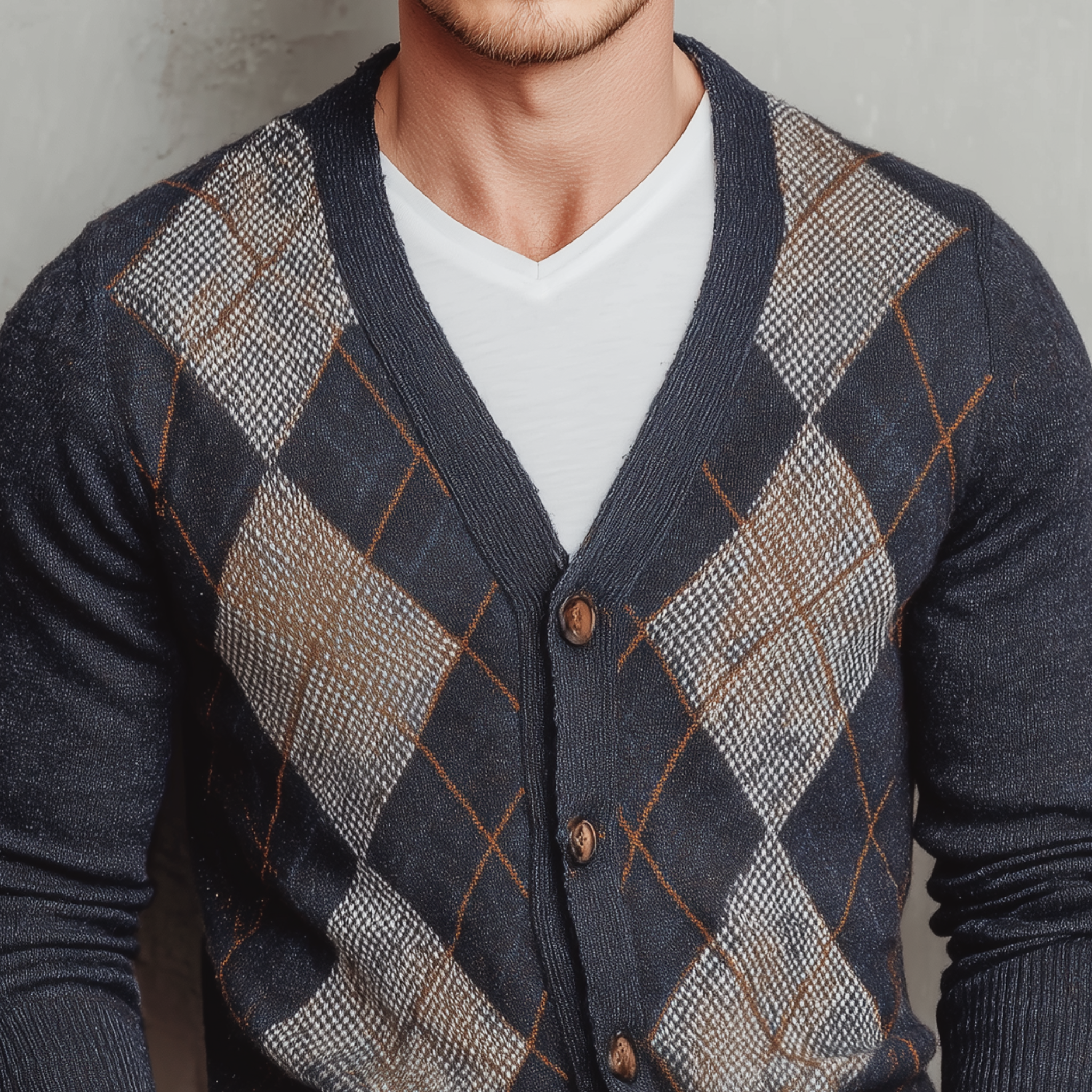 Men's Classic Retro Diamond Check Slim Fit Knit Cardigan MTA2809G4K